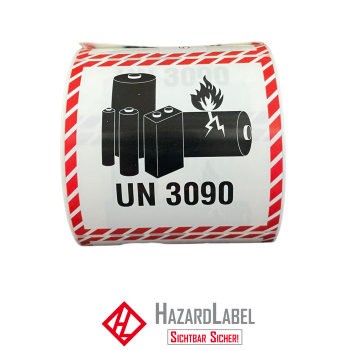 Batterieaufkleber UN3090, 10x10 cm, PE-Folie